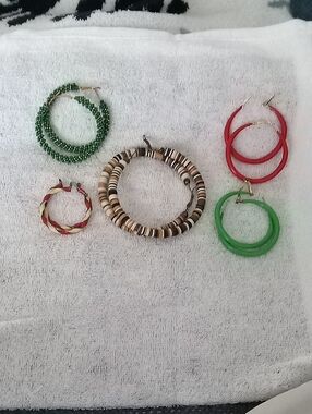 Assorted Women’s Hoop Earring Set – Green, Red, Brown, Beige